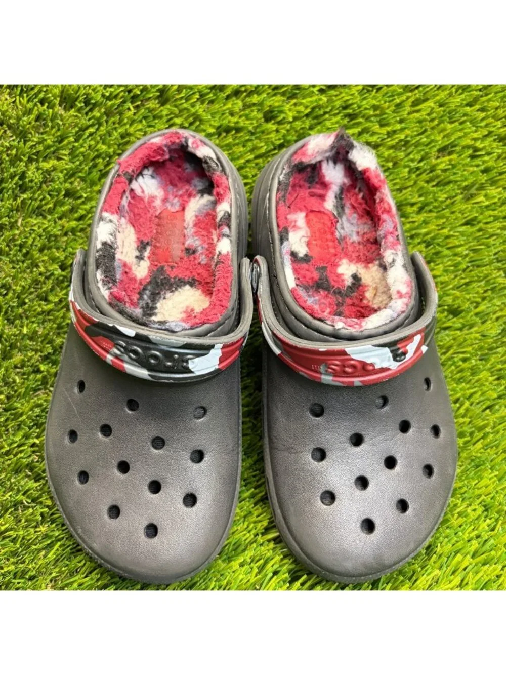 Crocs Classic Lined Camo Clog Boys Size 13C Black Casual Walking Slip On Sandals